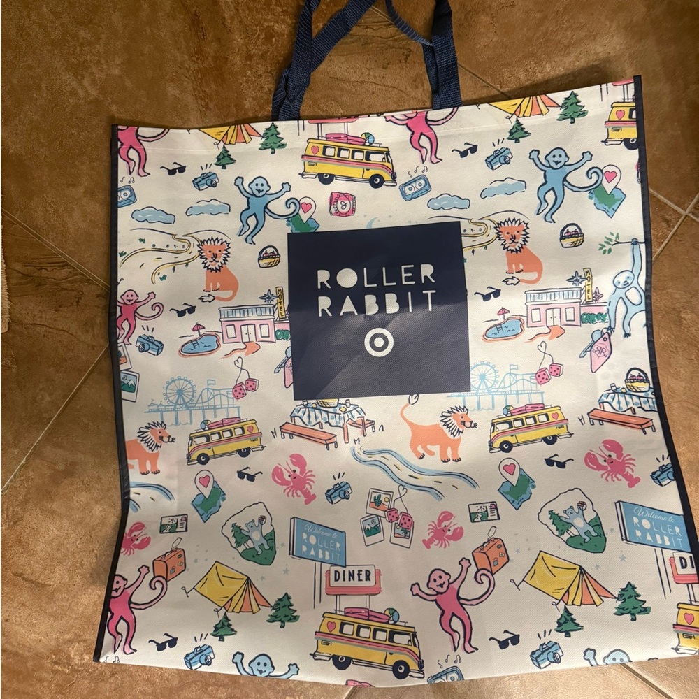 Roller Rabbit Multicolor Graphic Reusable Tote - Cream Base
